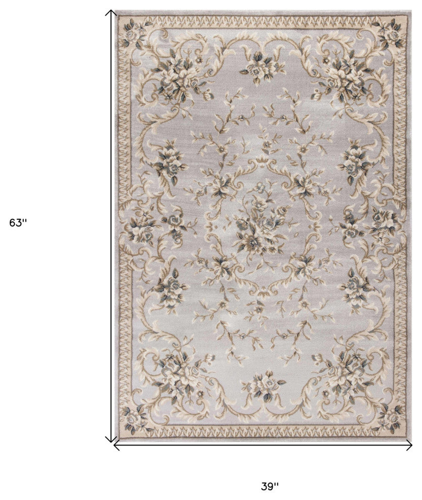 3' X 5' Light Gray Floral Area Rug
