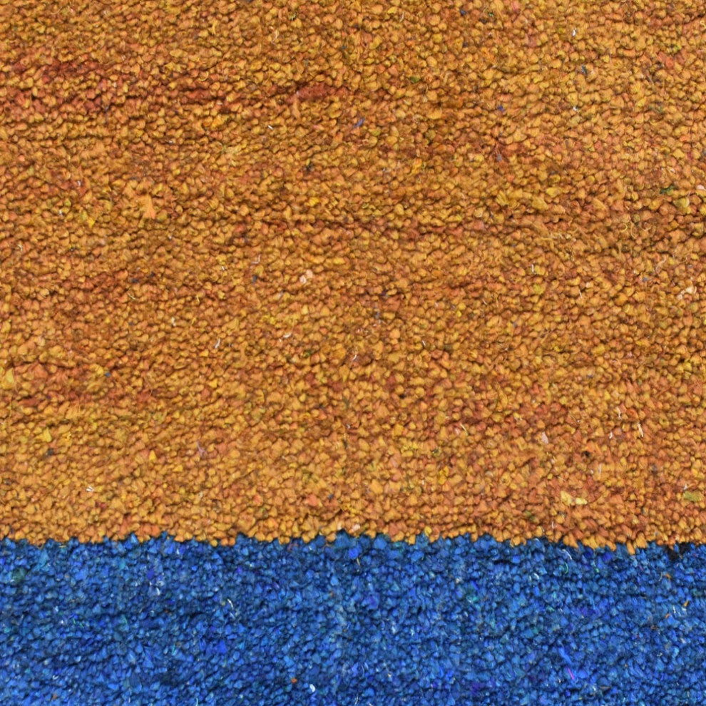 HAND KNOTTED LOOM SILK ECO-FRIENDLY RUG-6'x9',Rectangle,Orange  Blue,Contemporar