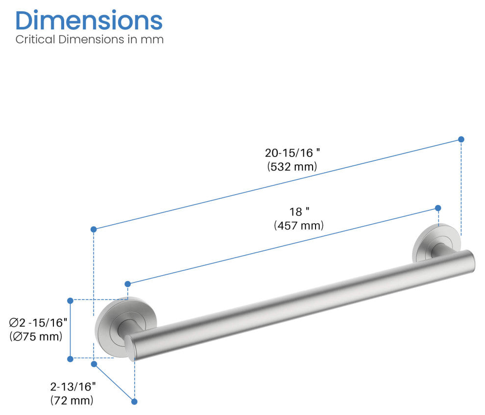 18" Stainless Steel Bathroom Safety Grab Bar, Brushed Nickel