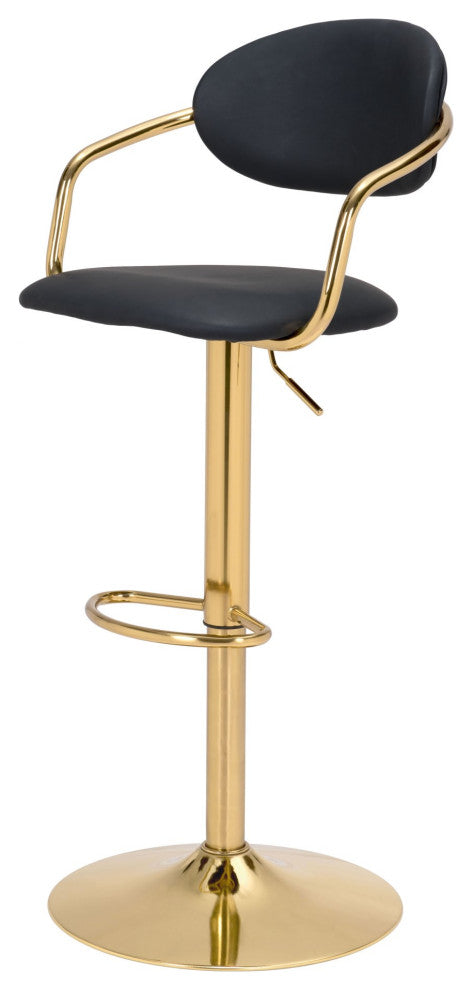 Bar Stool Chair Barstool, Faux Vinyl Leather, Steel, Black, Gold, Cafe Bistro
