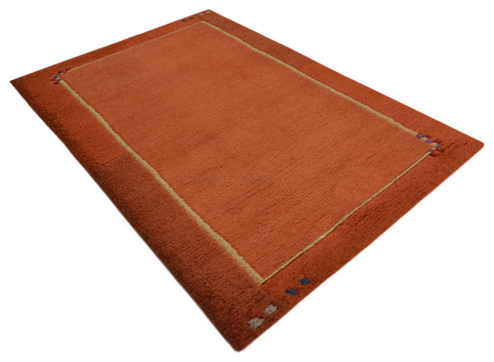 Hand Knotted Tibbati Wool Area Rug Contemporary Orange