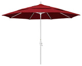 11' Matted White Collar Tilt Crank Aluminum Umbrella, Red Pacifica