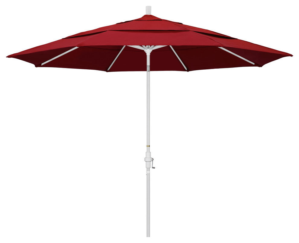 11' Matted White Collar Tilt Crank Aluminum Umbrella, Red Pacifica