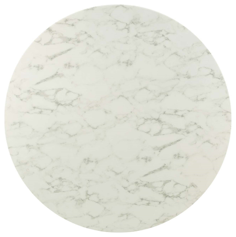 Faux White Marble Tulip Dining Table, Round Kitchen Table, Glam Gold Table, 54"