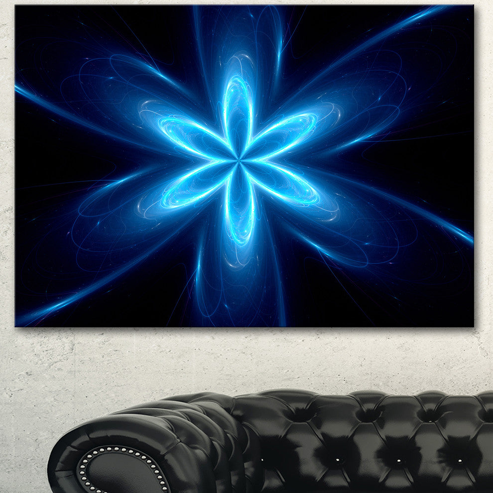 Blue Glowing Space Fractal Flower, Flower Artwork on Canvas, 40"x30"