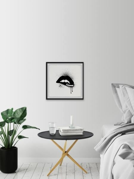 "Black Drip Lips" Framed Painting Print, 12"x12"
