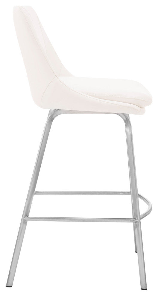 30" Elegant Gray Faux Leather Bar Stool With Stainless Steel Frame