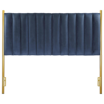 Chloe Contemporary/Glam Headboard, Gold Metal/Blue Velvet