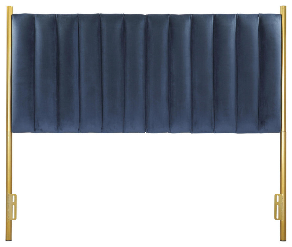 Chloe Contemporary/Glam Headboard, Gold Metal/Blue Velvet