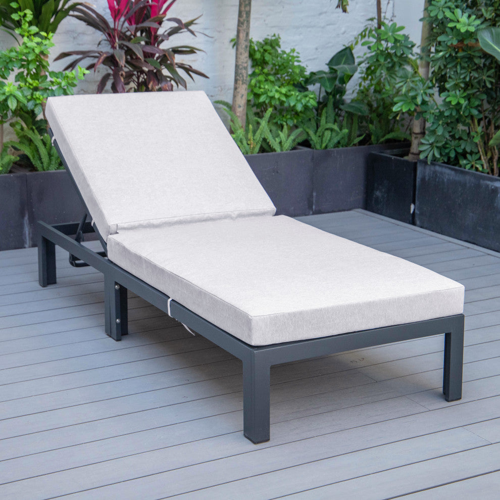 LeisureMod CLBL-77LGR Chelsea Modern Outdoor Chaise Lounge Chair With Cushions