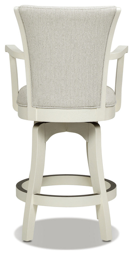 Williams Swivel Bar and Counter Stool With Armrests, White Pepper Stain Resistant Polyester & White Oak Wood, Counter Height