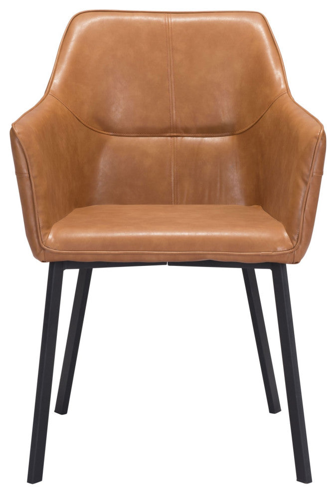 Dining Chair, Set of 2, Faux Vinyl Leather, Steel, Brown, Black, Mid Century