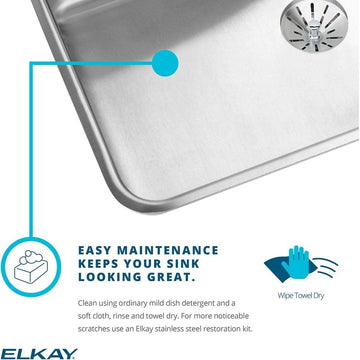 Elkay LRAD151755 Lustertone 15" Drop In Single Basin Stainless - 3 Faucet Holes