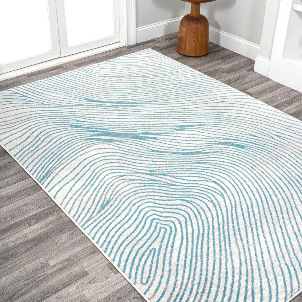 Arlo Woodgrain Geometric Ivory/Blue 4'x6' Area Rug