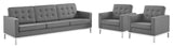 Loft 3 Piece Tufted Upholstered Faux Leather Set Silver Gray