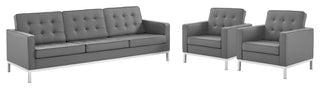 Loft 3 Piece Tufted Upholstered Faux Leather Set Silver Gray