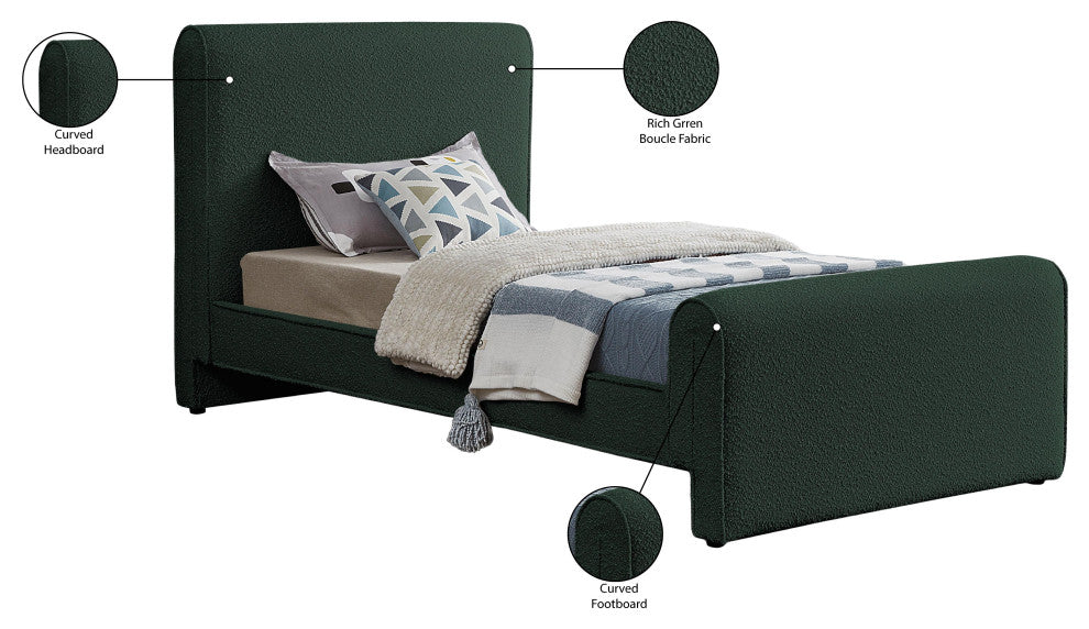 Stylus Black Boucle Fabric Full Bed, Green, Twin