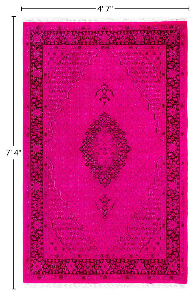 Overdyed One-of-a-Kind Hand-Knotted Area Rug Pink, 4' 7" x 7' 4"