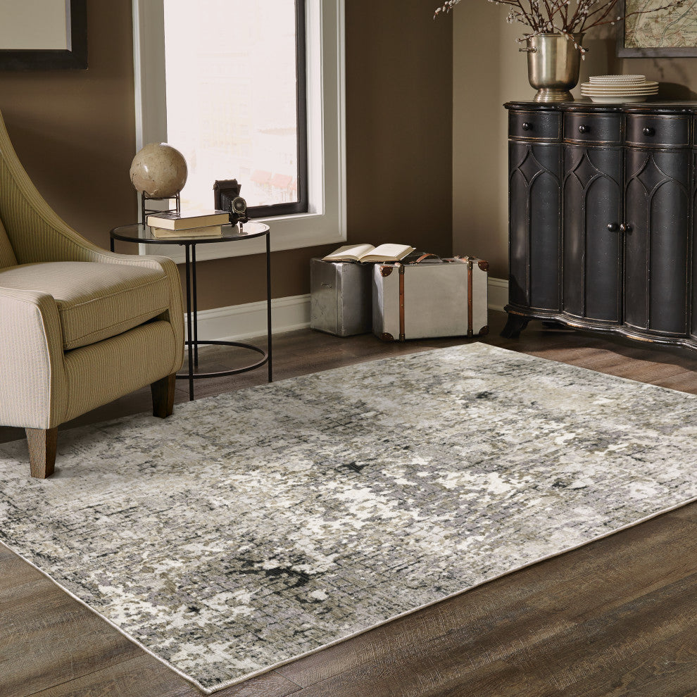 Noble Geometric Abstract Grey/ Ivory Indoor Area Rug, Grey, 5'3"x7'6"