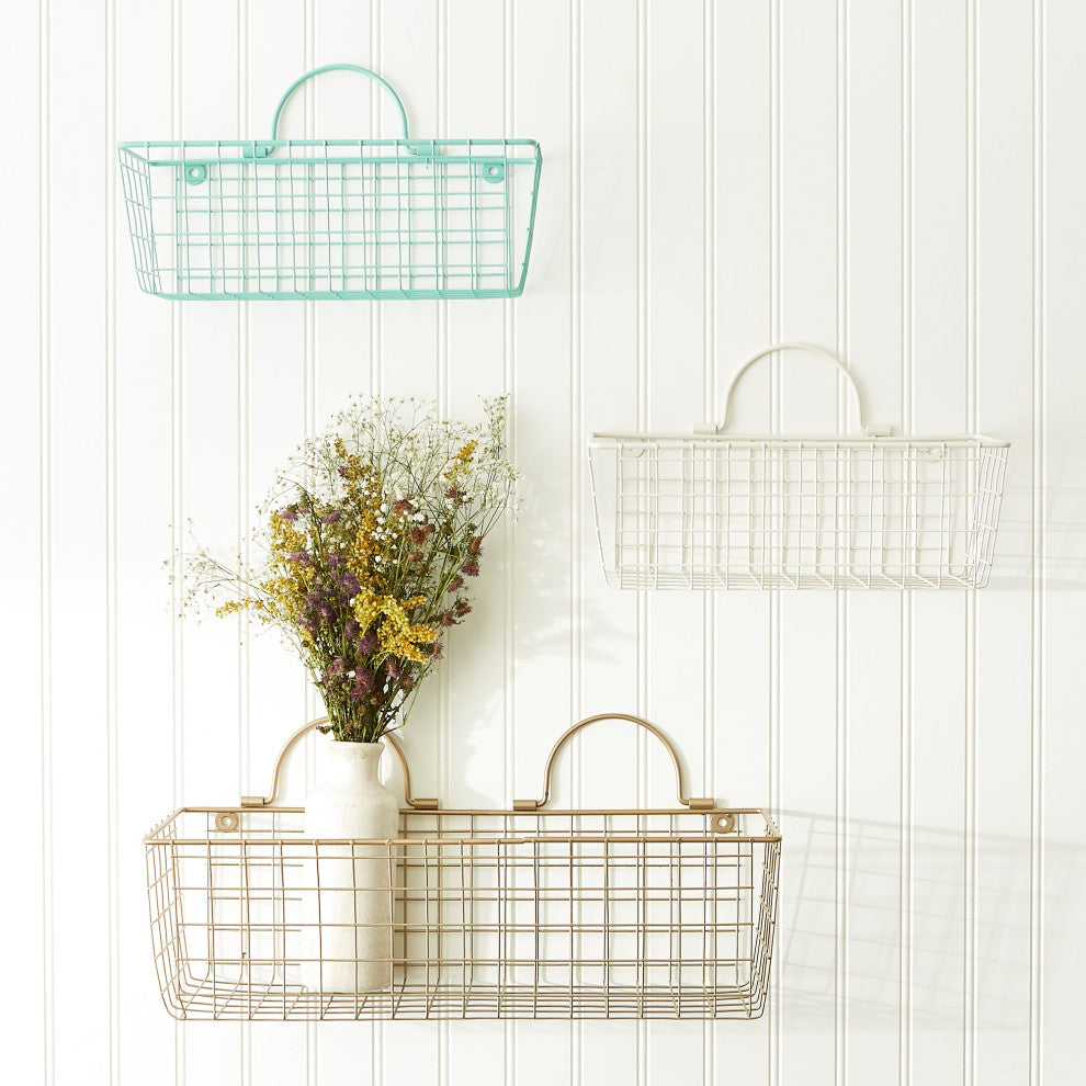Assorted Antique White Wire Wall Basket (Set of 2)