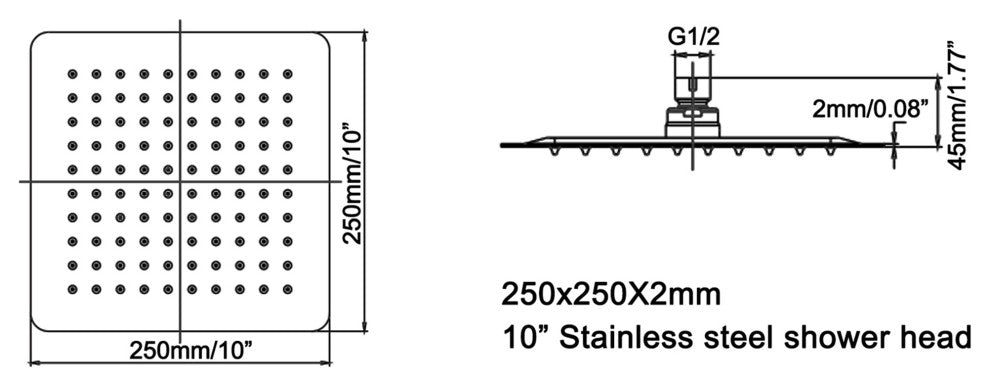 10-12 Inch High Pressure Shower Head Stainless Steel Ultra-Thin Rain Showerheads, Matte Black, 10 Inches, Square