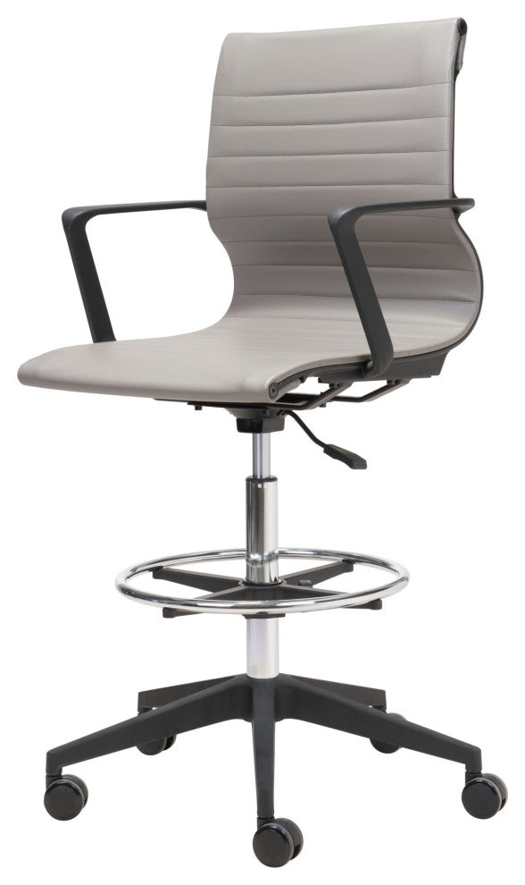 Computer Work Chair, Steel, Gray, Black, Chrome, Home Business Office