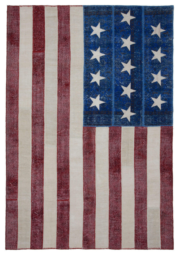 Rug N Carpet - Hand-knotted Turkish 6' 10'' x 10' 0'' Flag Patchwork Rug
