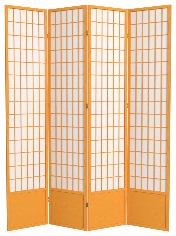 7' Tall Window Pane Shoji Screen, Honey, 4 Panels