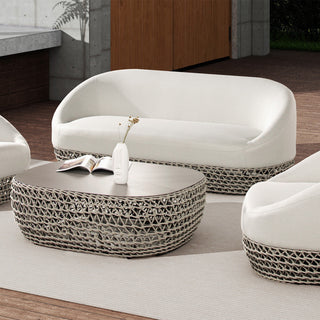 Willow 40.5" Outdoor Patio Coffee Table, Light Beige Olefin