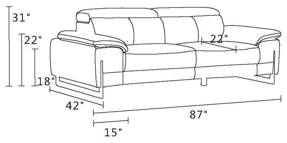 Turin Contemporary Genuine Italian Leather Sofa Dark Gray