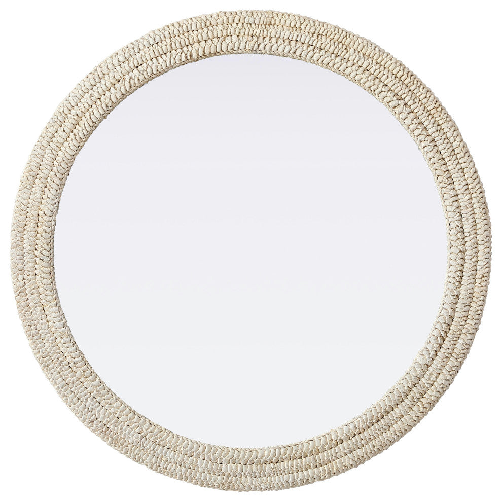 Home Living Round Cornhusk Mirror 42x42, Linen White