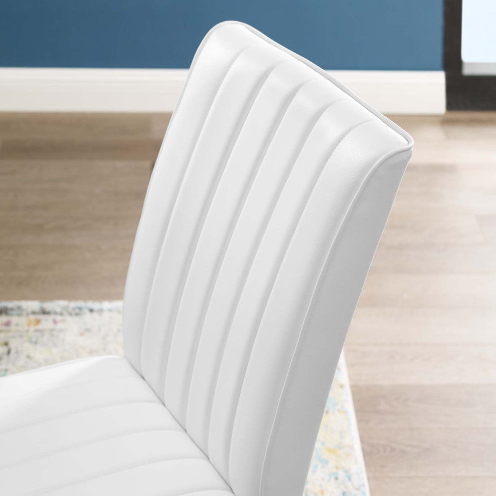 Tufted Side Dining Chair, Set of 2, Faux Leather, Wood, White, Modern, Bistro
