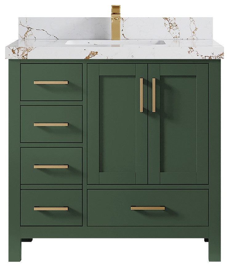 Malibu 36 Center Sink Bath Vanity in Lafayette Green 2" Viola Gold