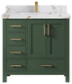 Malibu 36 Center Sink Bath Vanity in Lafayette Green 2" Viola Gold
