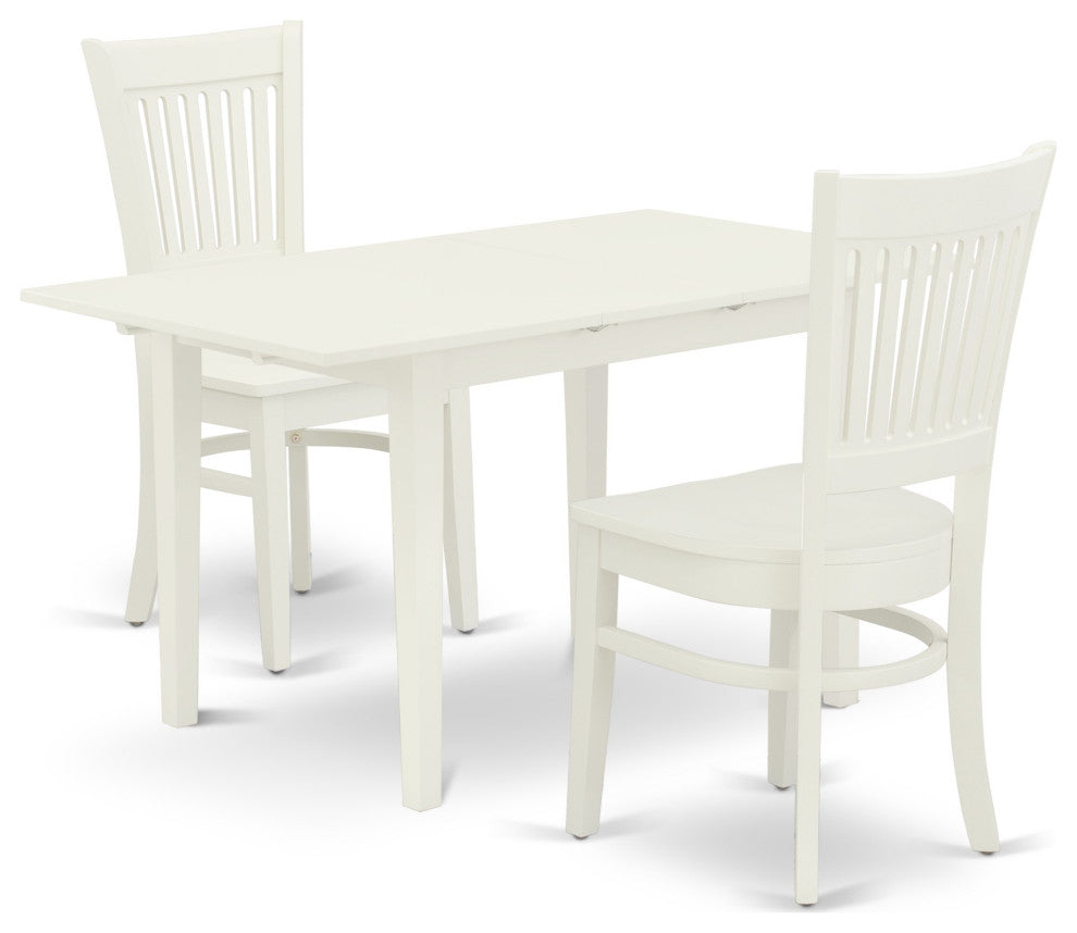 3Pc Kitchen Set 2 Wood Dining Chairs, Small Butterfly Leaf Table, Linen White