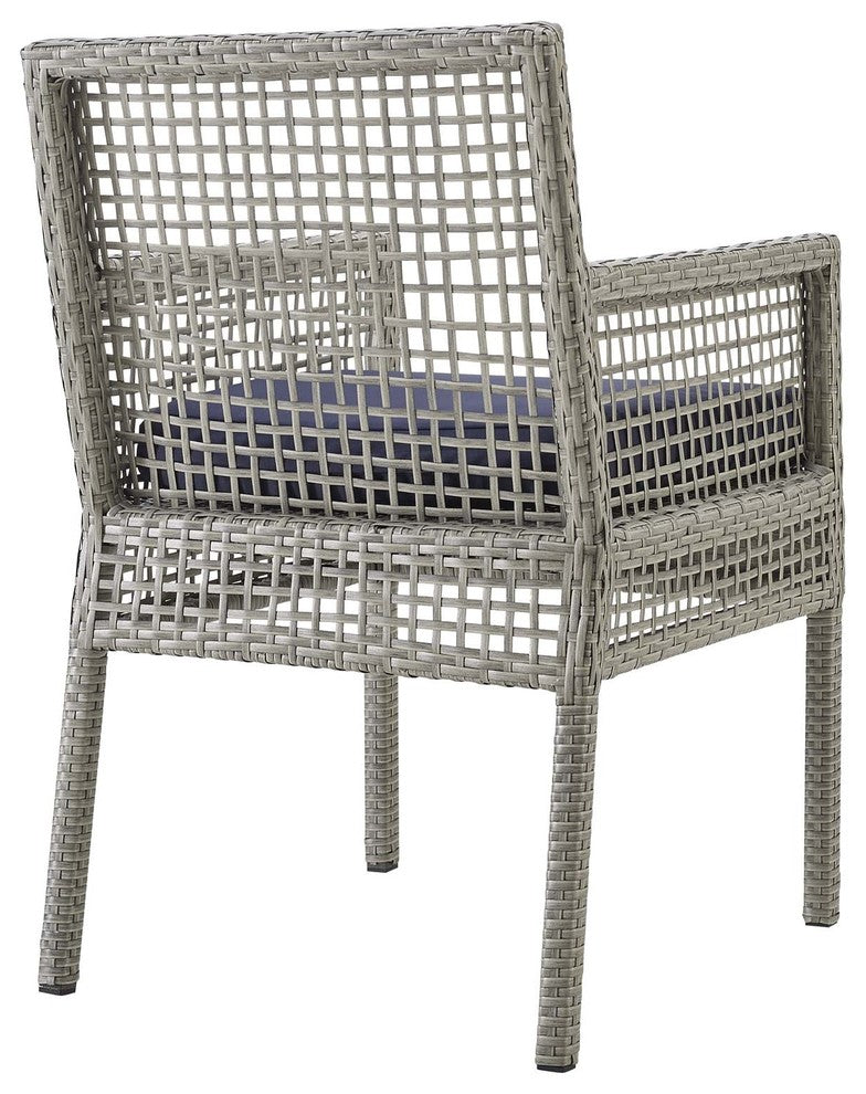 Aura Dining Armchair Outdoor Patio Wicker Rattan Set of 2, Gray Navy