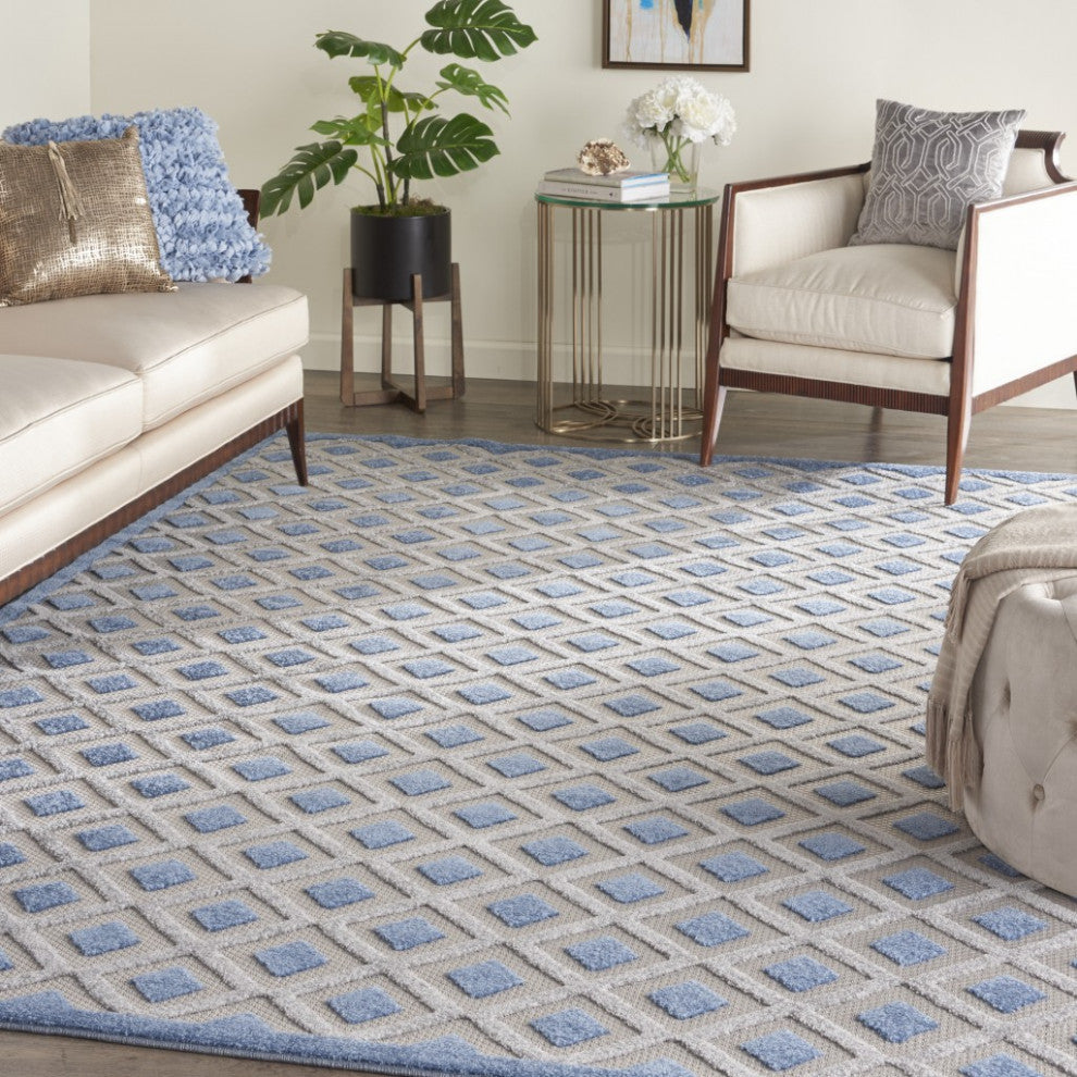 7 x 10 Blue and Gray Indoor Outdoor Area Rug