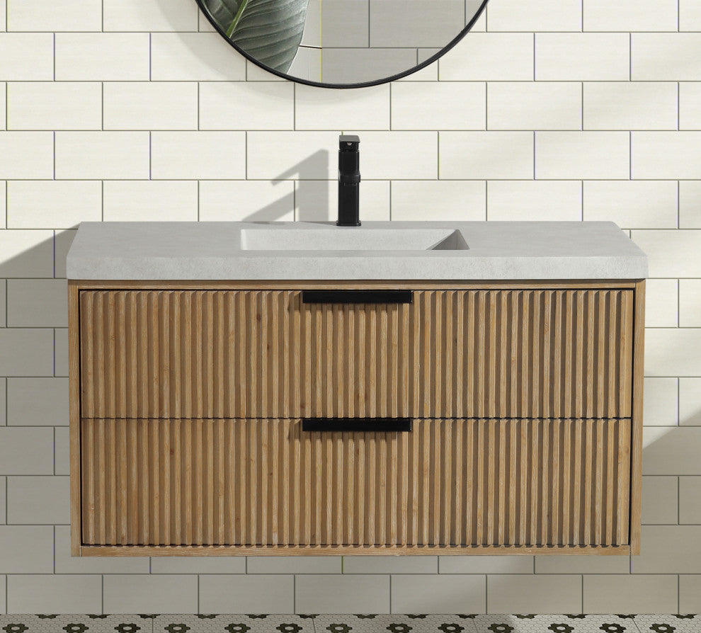 Ari Kitchen and Bath San Diego Bath Vanity, Weathered Fir, 42", Floating