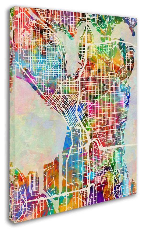 'Seattle, Washington Street Map' Canvas Art by Michael Tompsett