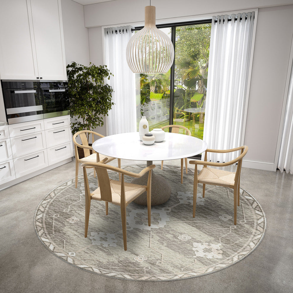 Indoor/Outdoor Sedona SN16 Khaki Machine Washable 8' x 8' Round Rug