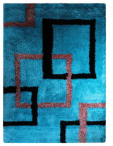 HAND TUFTED SHAG POLYESTER ECO-FRIENDLY AREA RUGS - Turquoise,Geometric Design