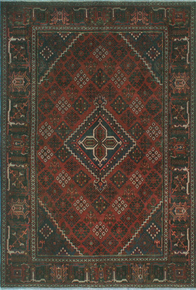 Fine Vintage Distressed Mahnoor Red/Charcoal Rug, 6'4x9'4