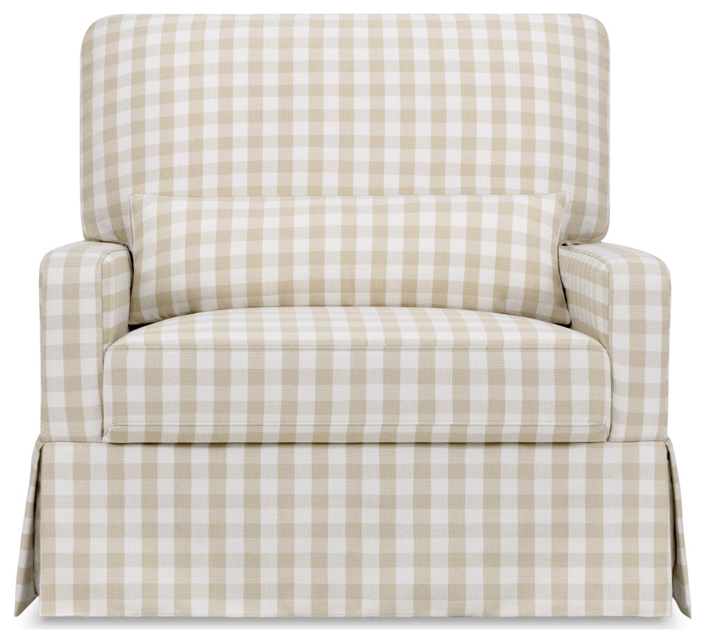 Crawford Pillowback Chair and a Half Comfort Swivel Glider, Tan Gingham