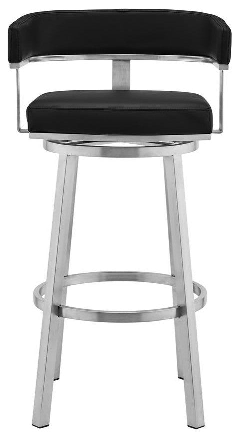 Cohen 26 Black Faux Leather and Brushed Stainless Steel Swivel Bar Stool