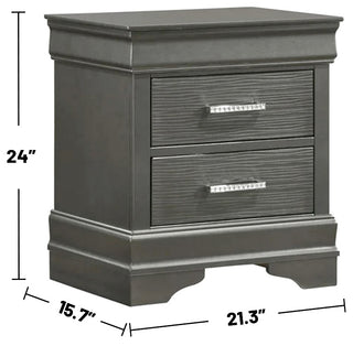 2-Drawers Wooden Nightstand With Bar Pull Handles, Dark Gray