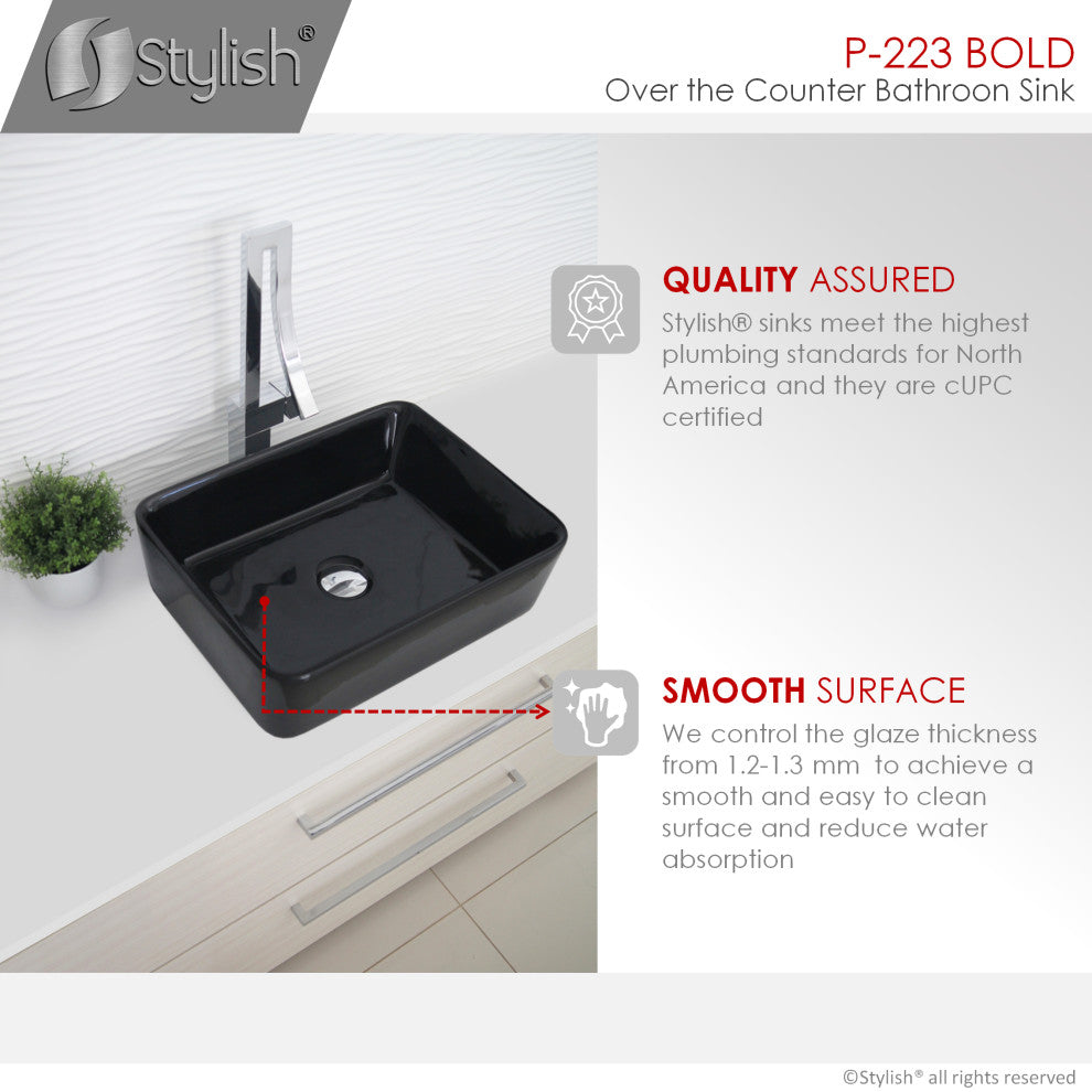 STYLISH 18" White Rectangular Ceramic Vessel Bathroom Sink Black