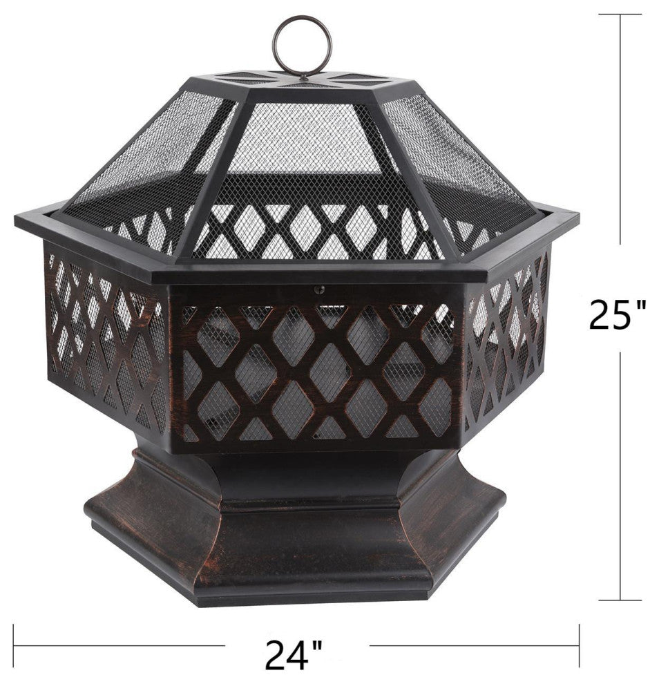25.22'' H x 24.42'' W Iron Wood Burning Outdoor Fire Pit