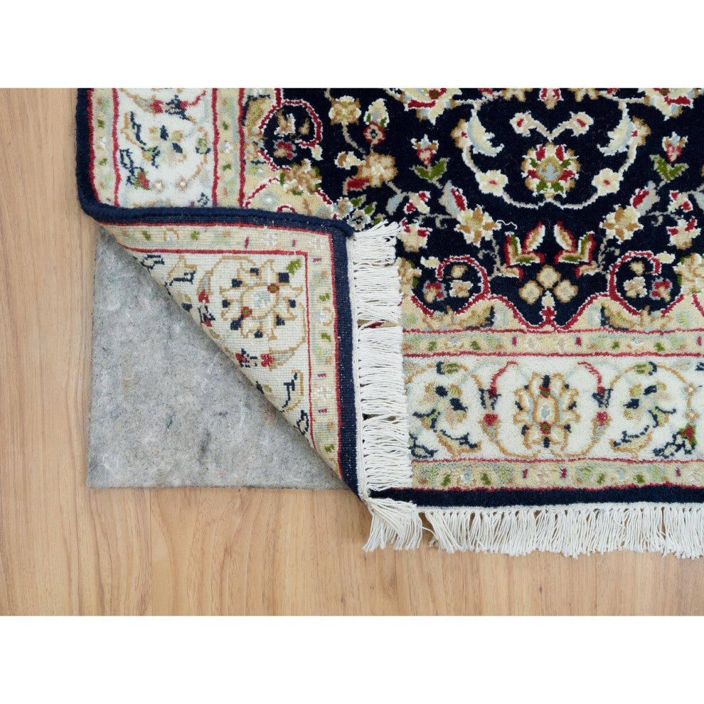 Midnight Blue Nain Design 250 KPSI Wool Hand Knotted XL Runner Rug 2'8"x15'10"
