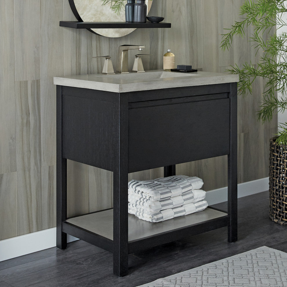 Solace Vanity Set with Palomar Vanity Top and Sink, Ash, Midnight Oak, 30"