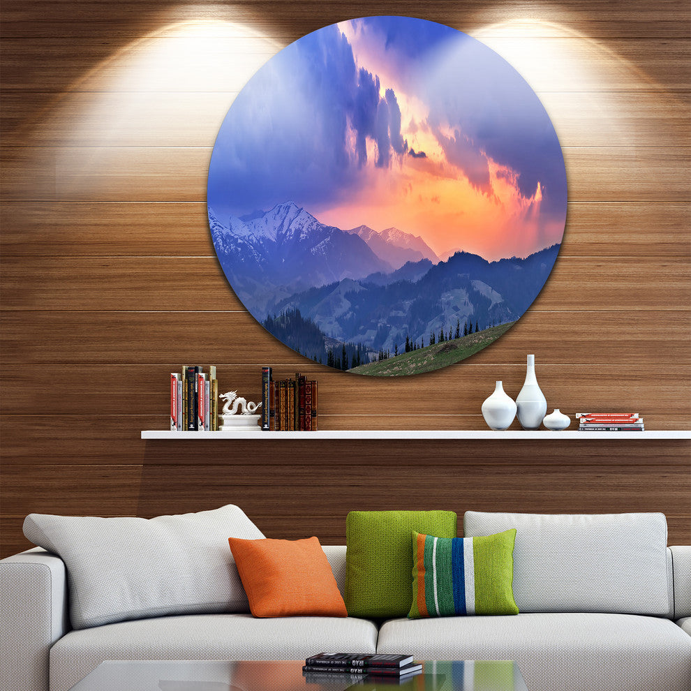 Sunny Spring Evening Panorama, Landscape Large Disc Metal Wall Art, 23"